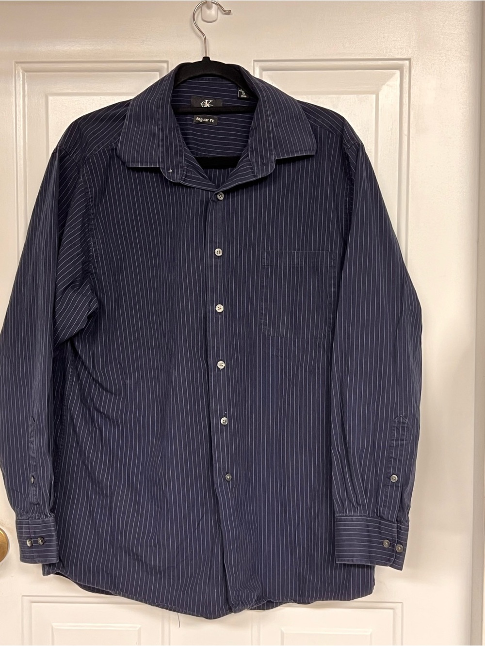 Calvin Klein Navy Blue Pinstripe Button-Up Shirt